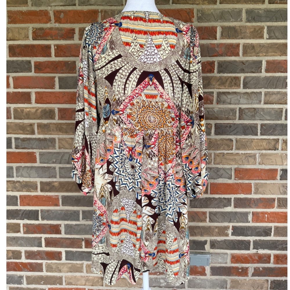 Umgee Tunic‎ Dress Womens Large Multi Color Boho Geometric Tribal V-Neck - Picture 3 of 7